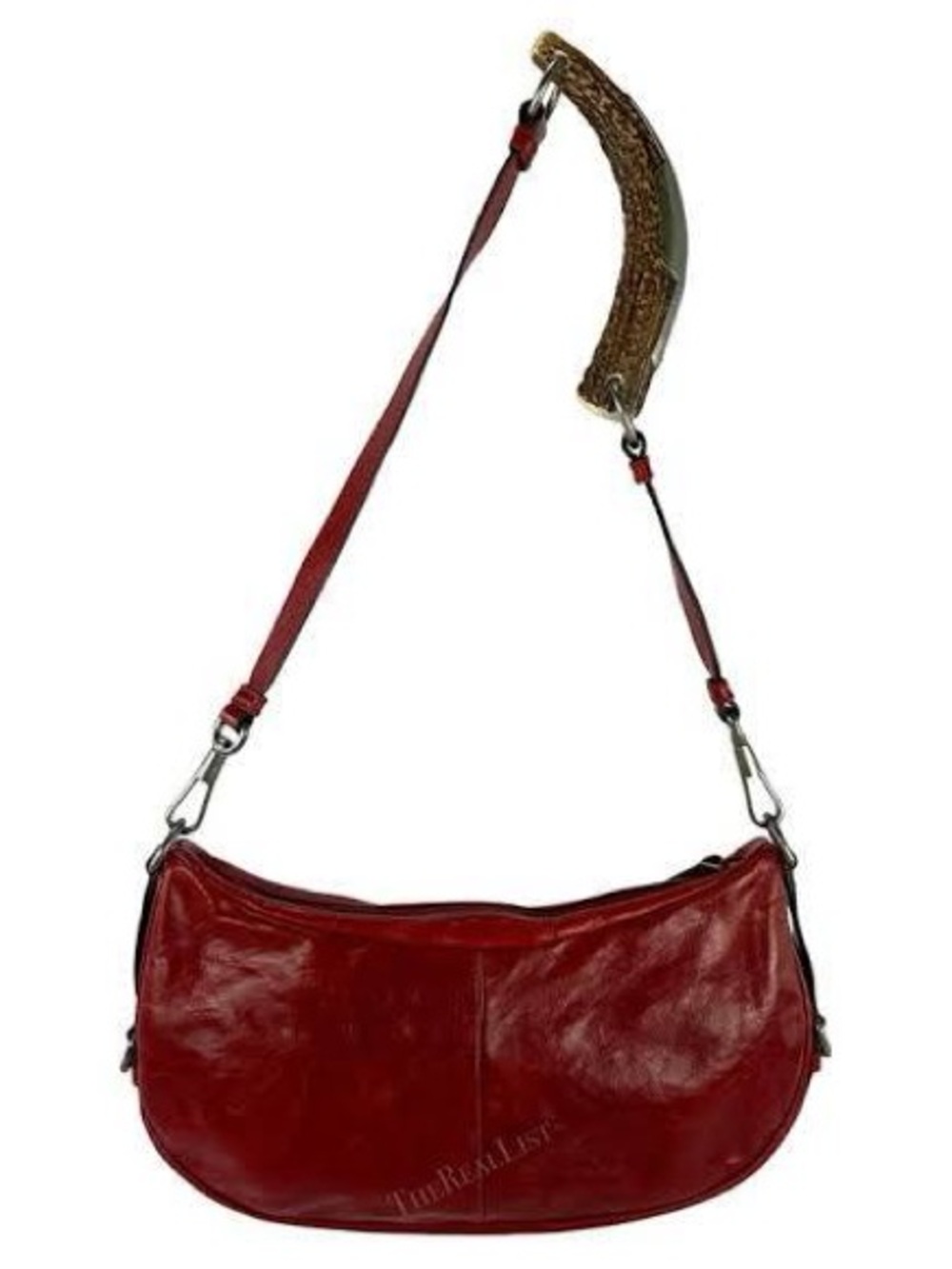 Yves Saint Laurent Red Leather Shoulder Bag with Brown Antler Handle - Picture 11 of 11